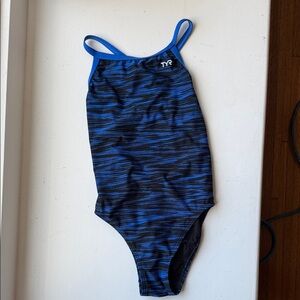 TYR Women’s Blue and Black Striped One-Piece Training Swimsuit Size 30